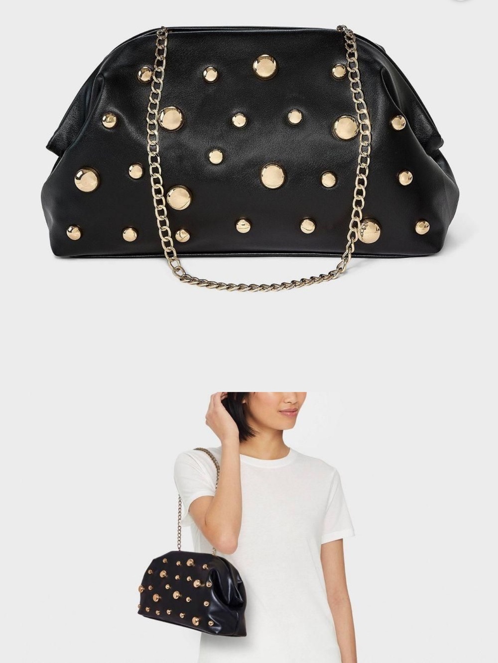 Black Studded oversized Clutch Chain-Handle Shoulder